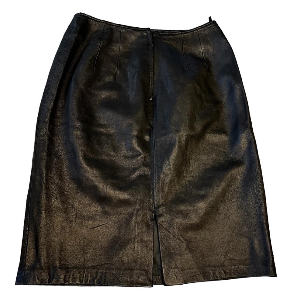 Womens  VTG Croft & Burrow Black Leather Skirt, Lambskin Sz 6 27” waist Euc - Picture 3 of 4